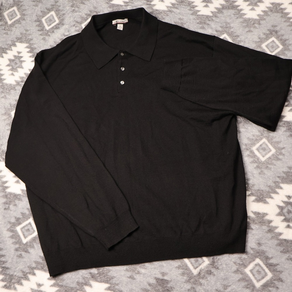 Linea Uomo Mens Black Wool Blend Long Sleeve Polo Sweater 4X Big and Tall